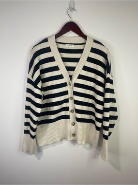 Blu Pepper Black & Cream Striped V-Neck Button Front Cardigan